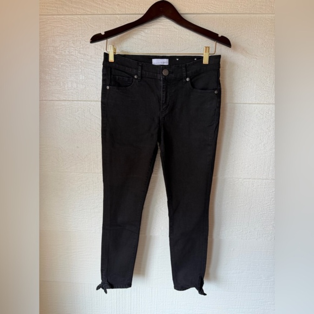 LOFT Modern Skinny Jeans Size 26 Black High Rise Button Fly Ankle Tie Hem